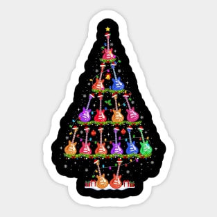 Guitar Christmas Tree Lights Funny Xmas Guitar Lover Sticker